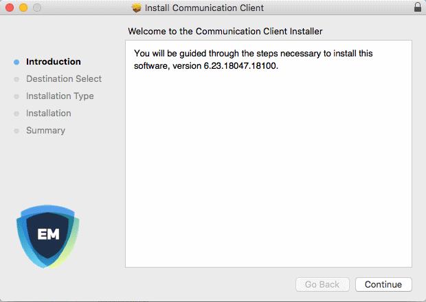 This will start the communication client setup