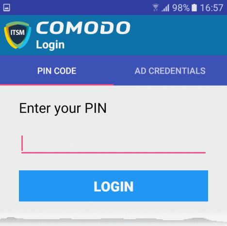Enter the PIN (token) contained in the enrollment page Tap 'Login'. The End User License Agreement appears.