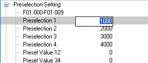 2.3.2. Edit parameter values The following example for the parameter Preselection 1 shows how to edit, read and