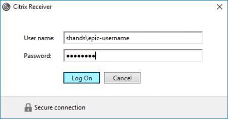 Setup Receiver App in Standalone mode (VPN required for off-site access) In the second Account box, please enter the following: Username: Your-EPIC-Username Password: Your EPIC password Domain: