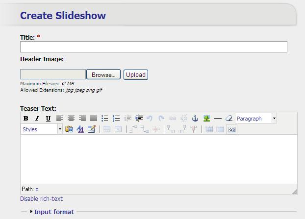 Adding a Slideshow to a Page On the page where the slideshow should appear, is a quick link to create a new child Slideshow.