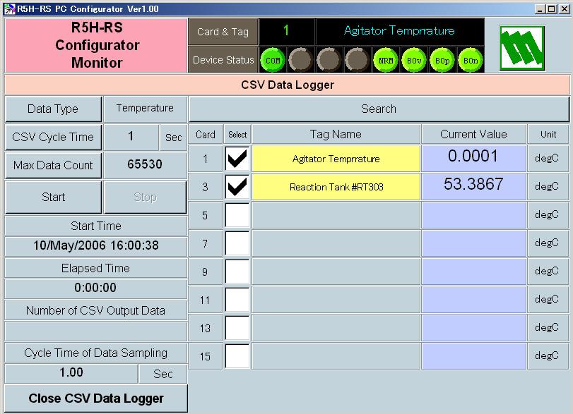 2.3 CSV DATA LOGGER In Figure 3, clicking [Data Logger] on the right control panel opens the [CSV Data Logger] control menu as shown in Figure 5.