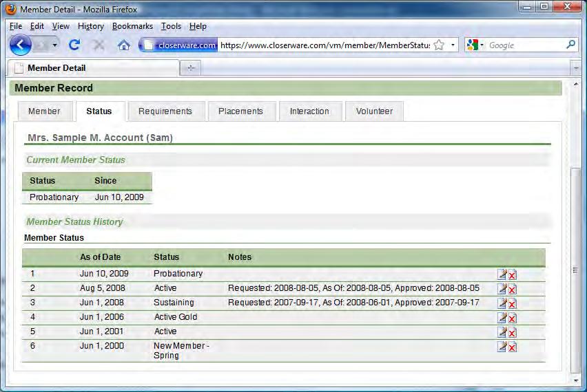 Status Tab The status tab in a contact s record allows you to a Contact s Current Status, and a history log of previous status changes. Current Status Any contact record may be assigned a status.