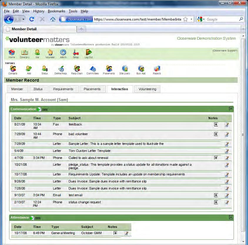 Interaction Tab The Interaction tab allows administrators to manually record a history of communication and attendance interactions between your organization and a contact.