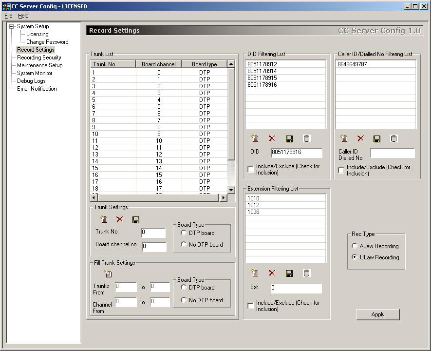 Using CCRecord Pro PRI23 Recording 29 Record Settings Inside the CCServer application, find the Record Settings section that contains relevant data regarding the
