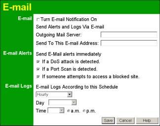 Advanced Administration E-mail This screen allows you to E-mail Logs and Alerts. A sample screen is shown below.