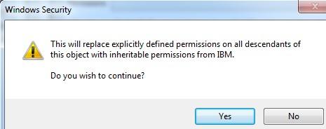 Select the check box for "Replace all child permissions with inheritable permissions from this objects" and