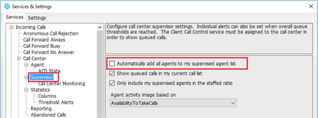 DEFINE A SUPERVISED AGENTS LIST» To monitor a specific subset of the total agents assigned to you, go to Settings
