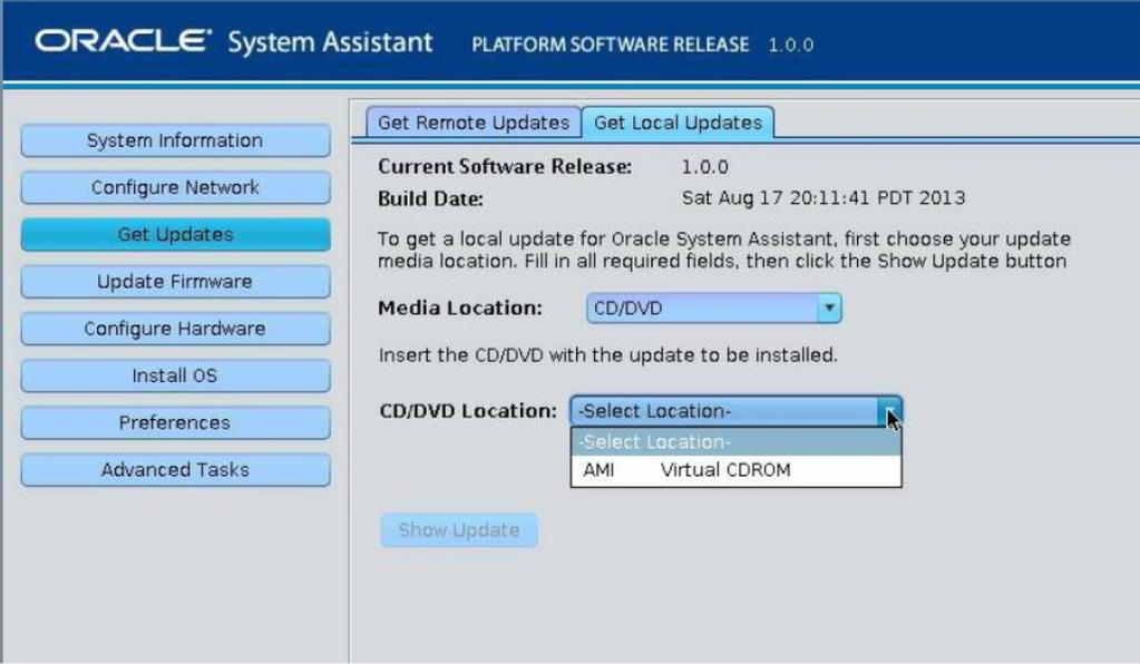 Update Oracle System Assistant and the Firmware Files on the Oracle System Assistant USB Drive (Oracle System Assistant 1.2 or Newer) a.