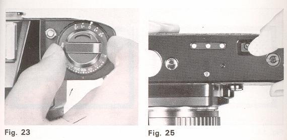 4. While keep pressing Shutter Release Button ( 11 ) half way down, rotate F-Stop Ring (22) and align Exposure Meter Needle (41) with Shutter Speed Indicator (42) (Fig. 22).