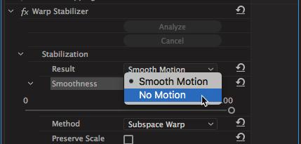 When you change a Warp Stabilizer property, the Stabilizing message appears in the Program Monitor. When the change is complete, the message in the Program Monitor disappears. 6.