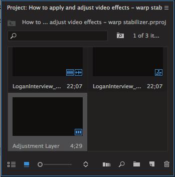 3. Click OK to accept the default settings in the Adjustment Layer dialog box. A new adjustment layer clip is added in the Project panel (Figure 21).