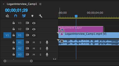 In the Timeline, drag the new adjustment layer from the Project panel to the video track above your video clip (Figure 22).