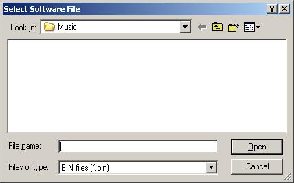 Music-Net Utility Program Figure 3-7: Select Software File Browser 3. Browse for the upgrade file (*.bin). 4. When found, click Open (or double-click file).
