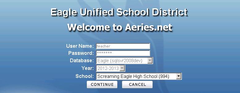 The School field will now be accessible and the drop down will display the schools that the User Name has permissions to access.