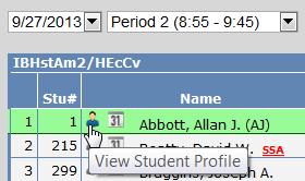 The attendance page displays a profile and
