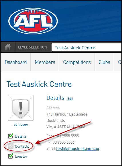 3. Contacts and Locator The Contacts and Locator section of your database allows you to store important details about your Auskick centre including contacts, venue and location information.