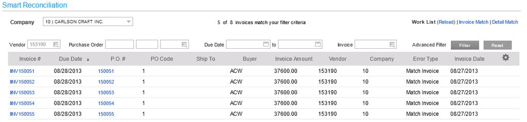 3 Processing Invoices 3.3.1 Filter and Select Starting Invoice Filter work using one of