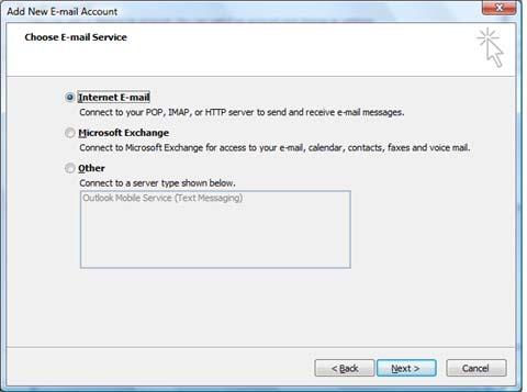 Configure the new e-mail account. You should configure your new e-mail account using the manual process.