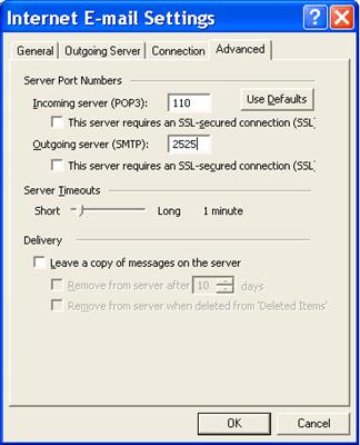 Mail Server (SMTP) port to