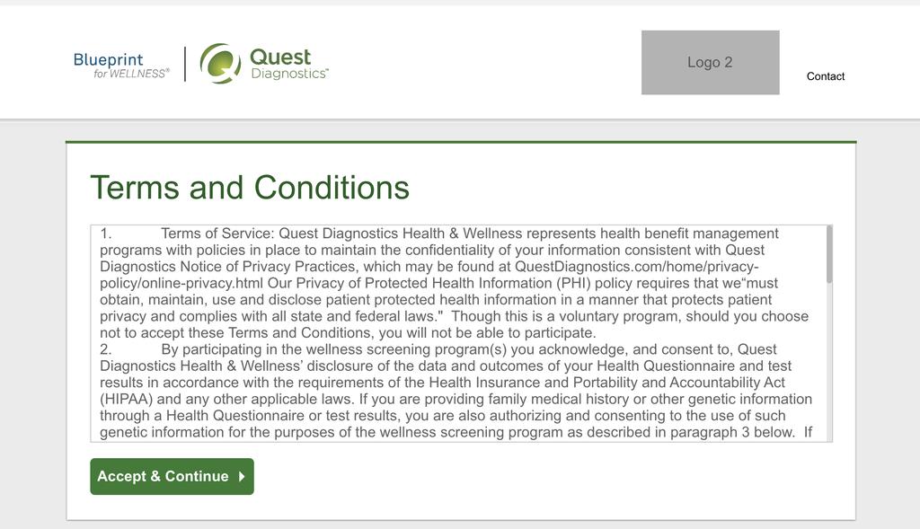 2 Read through the Quest Diagnostics Terms and Conditions