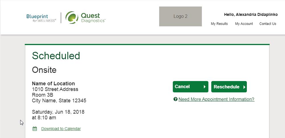 On the dashboard, you will be able to see your scheduled appointment You can select the green Download to Calendar link