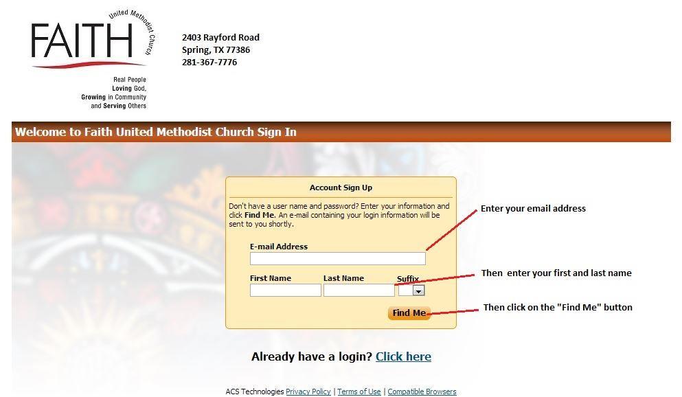 on the link from the FUMC Spring website, you will be brought to a screen on a secure site that looks like