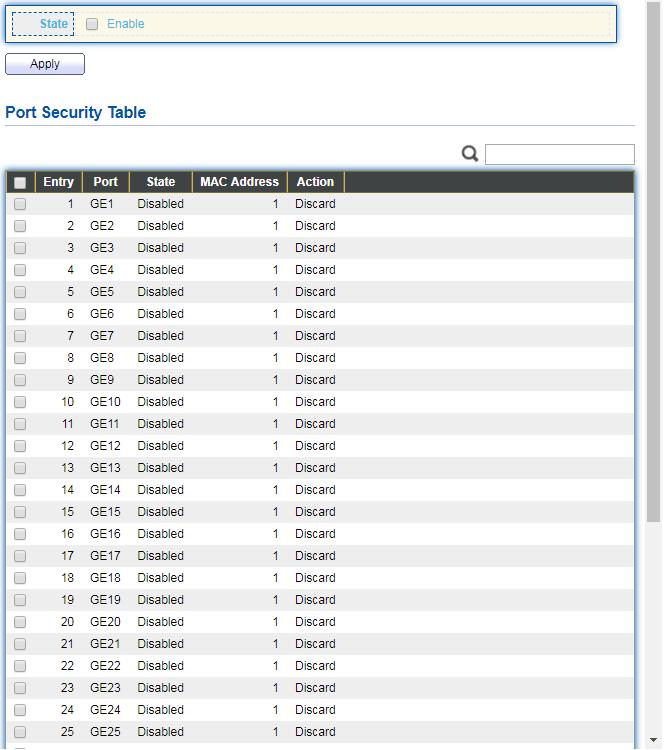 IV-10-4 Port Security This page allow user to configure port security settings for each interface.
