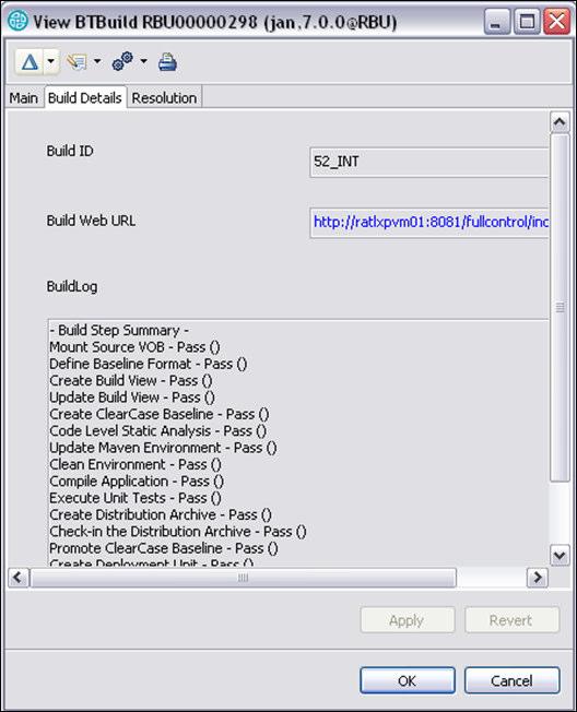 d. Click the hyperlink Build Web URL field to view the project run in the Build Forge Web GUI. e.