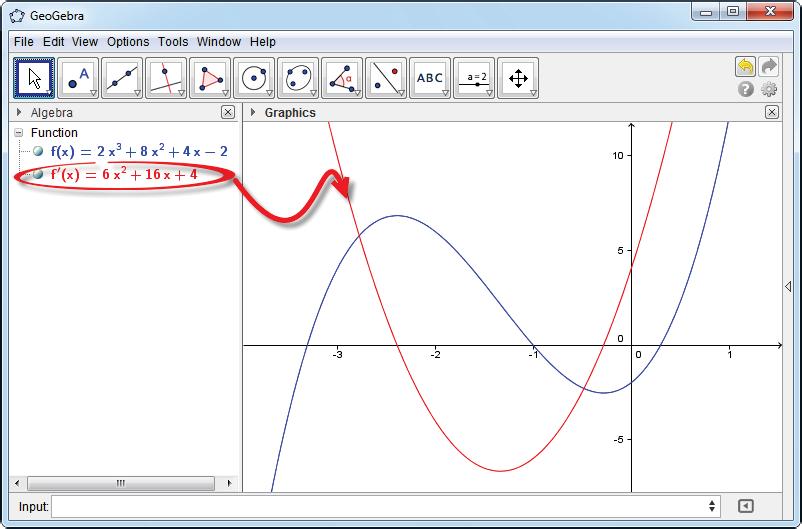 3.2 Differentiation: () Example: Find the derivative of () =2 +8 +42 Type a function into the Input Bar and press enter.