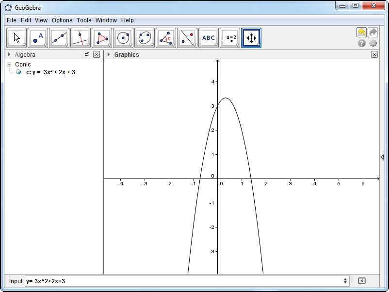 The GeoGebra basic interface is divided into three sections: Input bar, Algebra View, and Graphic View. ALGEBRA VIEW: Show and edit all the created objects and functions.