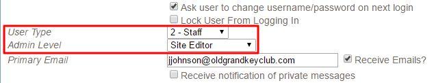Beneath the username and password field, there are two checkboxes for Ask user to change username/password on next login and Lock User From Logging In.