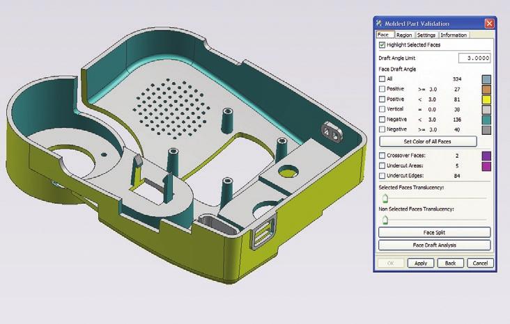 Molded part validation automatically checks plastic part designs for manufacturability.