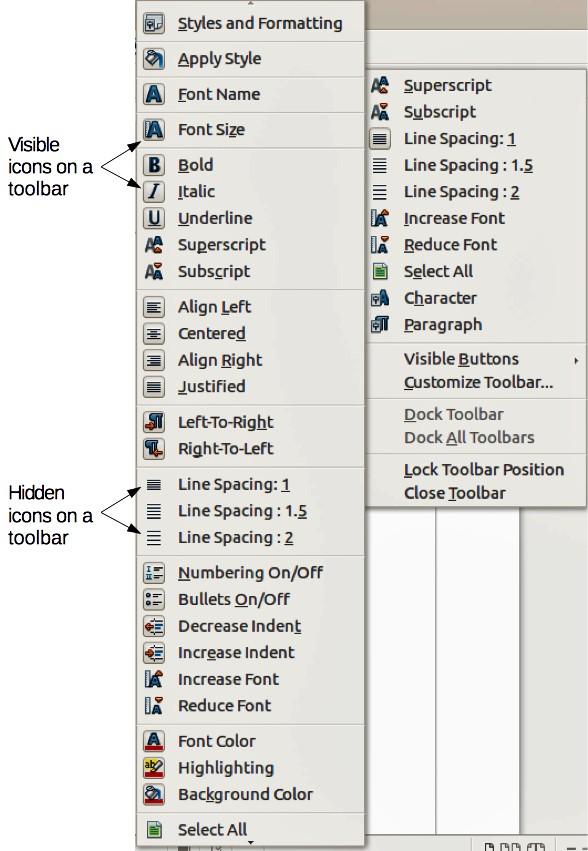 Rulers Figure 6: Toolbar Context menu and selection of visible toolbar icons The horizontal ruler across the top of the workspace is visible by default but the vertical ruler on the left is hidden by