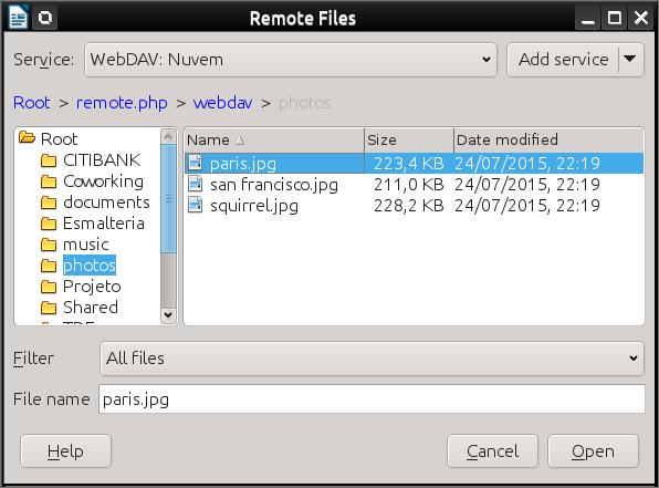 Figure 15: Remote Files dialog when connected to a server Renaming and deleting files You can rename or delete files within the LibreOffice dialogs, just as you can in a file manager.