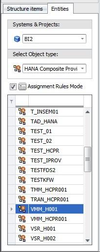The set properties for a selected SAP