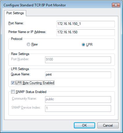 2 INSTALLING THE PRINTER DRIVER (Windows) 7 Select [LPR] at the [Protocol] option, enter a queue name in the [Queue Name] box at the [LPR Settings] option, and click [OK].