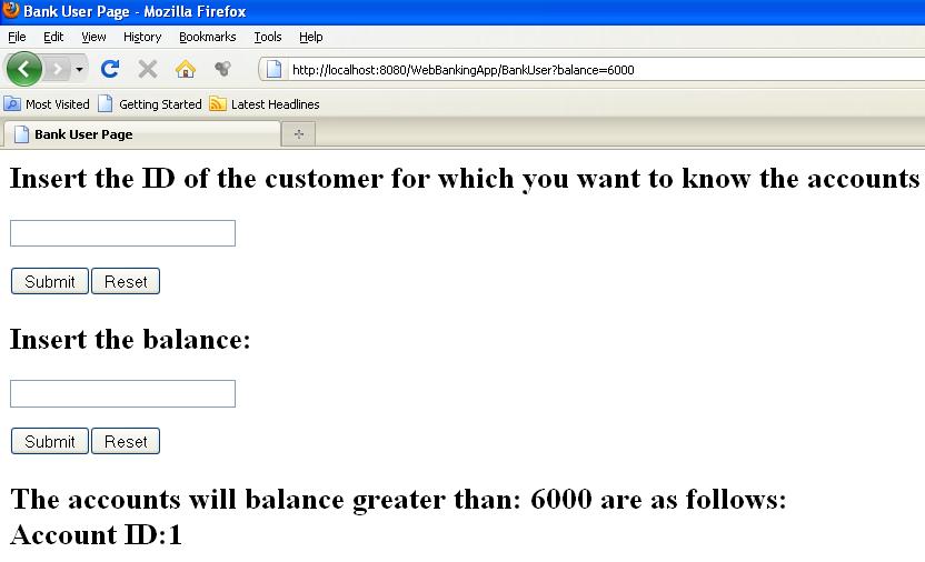 Now we develop the interface to ask for accounts with balance that