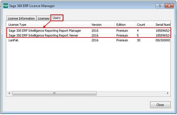 (Sage 300 comes with one free Report Manager license.) 1. In the Sage 300 License Manager, select the Licenses tab. 2.