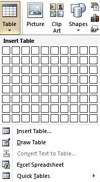 Click on the size grid you want, release your mouse, and a table will appear in your document where you have placed your cursor. Notice that you can also draw a table.