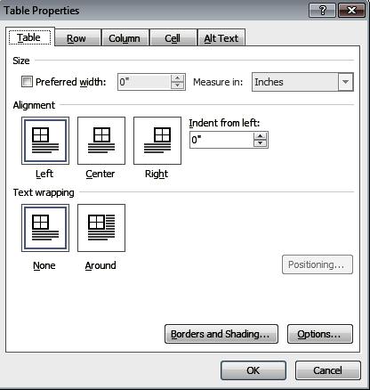 Align Text in a Table Cell In the Table section of the Table Tools layout tab, click Properties. In the Table tab, choose an alignment and click OK.