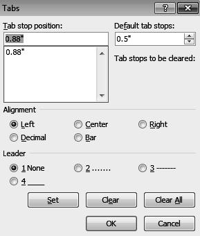 Extras A Little About Tabs Clicking on the ruler is the easiest way to set tabs to format your text.