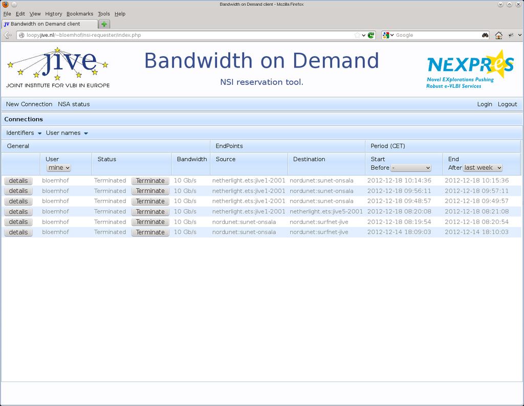 Bandwidth on Demand Reservation Service Several National Research and Education Networks (NRENs) throughout Europe and DANTE offer a BoD service, and at JIVE a BoD reservation tool has been developed