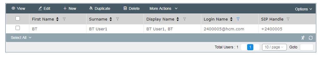 Click on Commit to save the user. The user is now listed 7. Configure the BT Unified Trading IP Trade Platform This section addresses the administrative steps to be performed on the IP Trade solution.