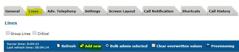 Select the Lines tab, then select Add new.