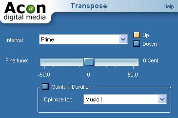38 Acoustica User Guide 5.2.8 Transpose The transpose command allows you to transpose the content of the selected region with or without changing its length.