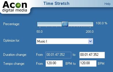 Audio Processing 5.2.9 39 Time Stretching The time stretch algorithm allows you to change the length of the recording without changing the perceived pitch.