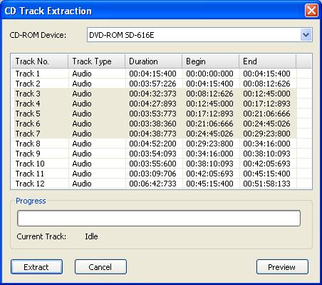 Working with Audio CDs 55 The CD Track Extraction dialog box The imported audio tracks appear as separate editing windows in the Acoustica workspace.