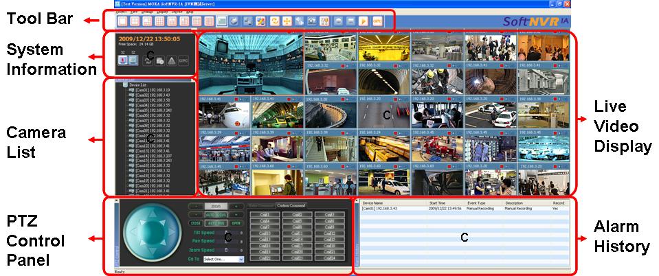 Chapter 3 SoftNVR-IA Live Viewer 3 SoftNVR-IA Live Viewer Tool bar Live video display control Dual monitor control Video record