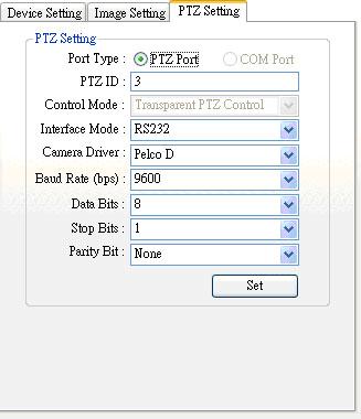 PTZ Setting: These settings are as same
